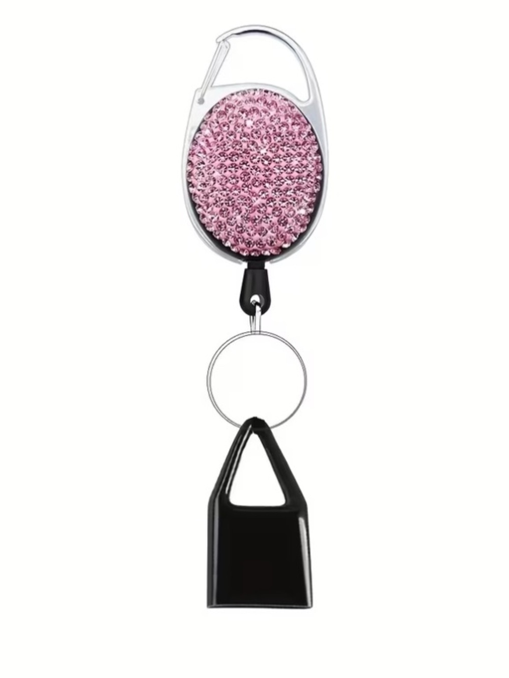Pink Crystal Retractable Keychain Badge Holder with Clip
